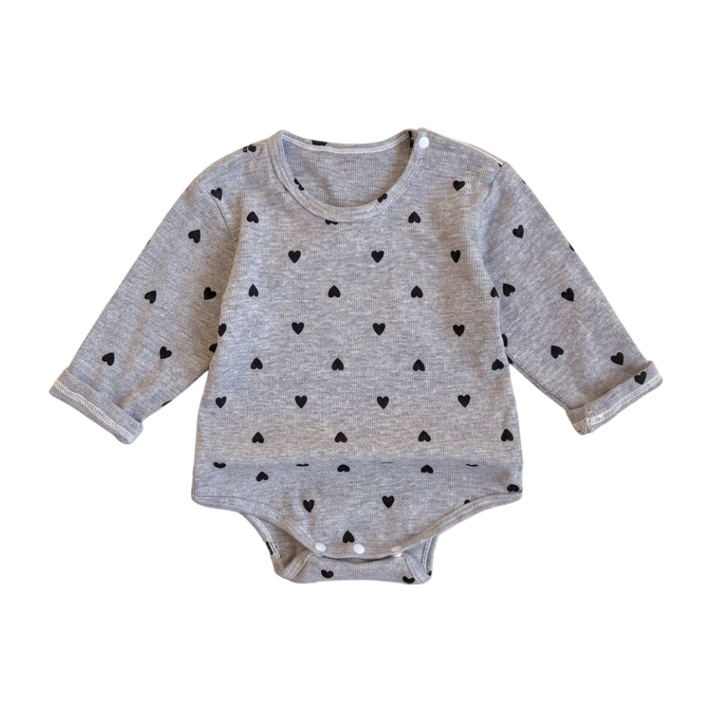 Grey Heart Long-Sleeve Baby Bodysuit