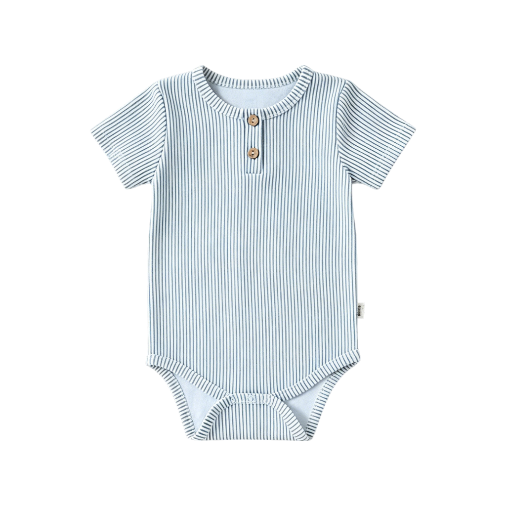 Blue Stripe Short-Sleeve Baby Bodysuit