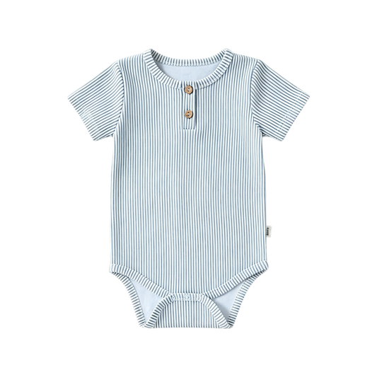 Blue Stripe Short-Sleeve Baby Bodysuit