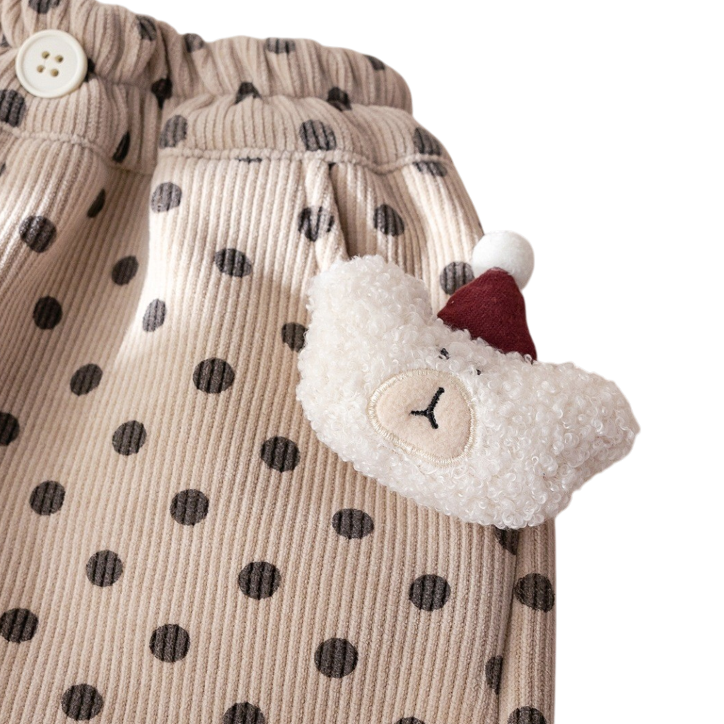 Cream Polka-Dot Bear Baby Joggers