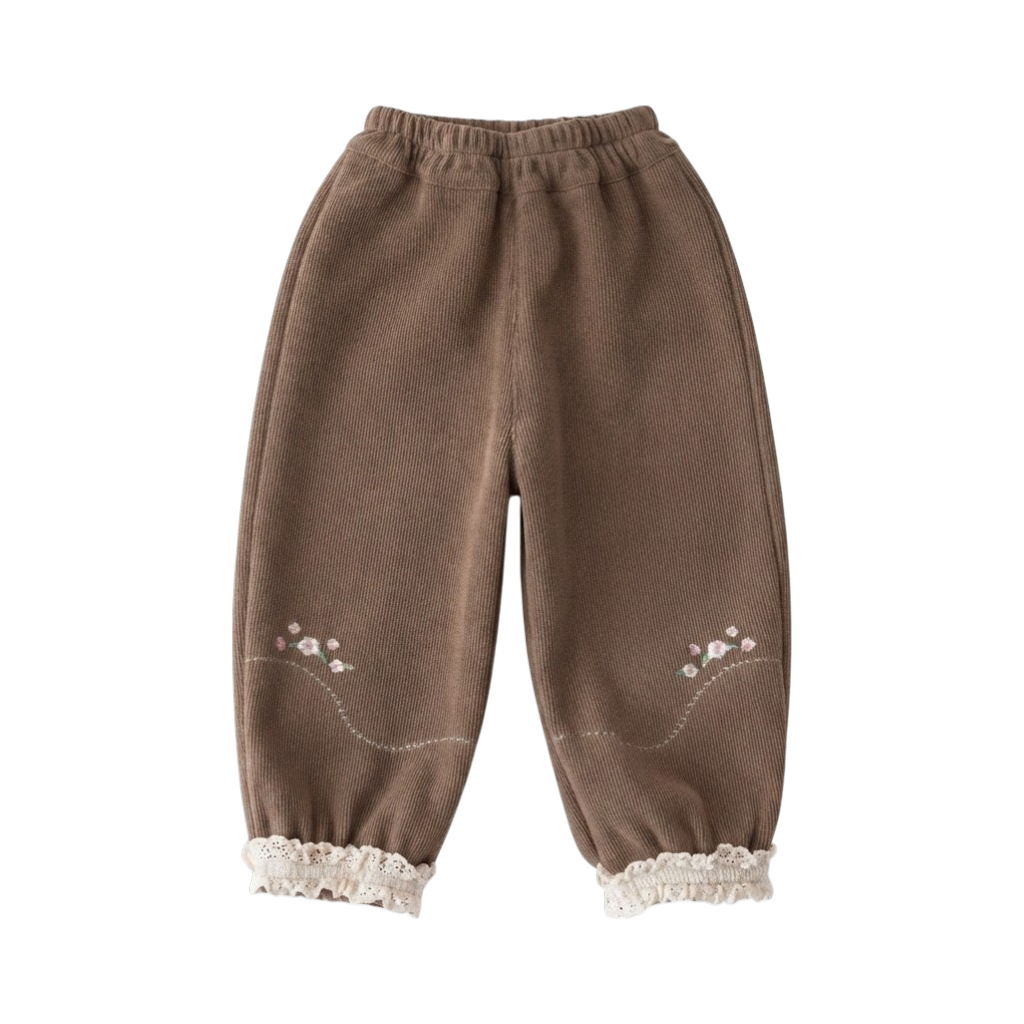 Coffee Lace-Trim Baby Pants