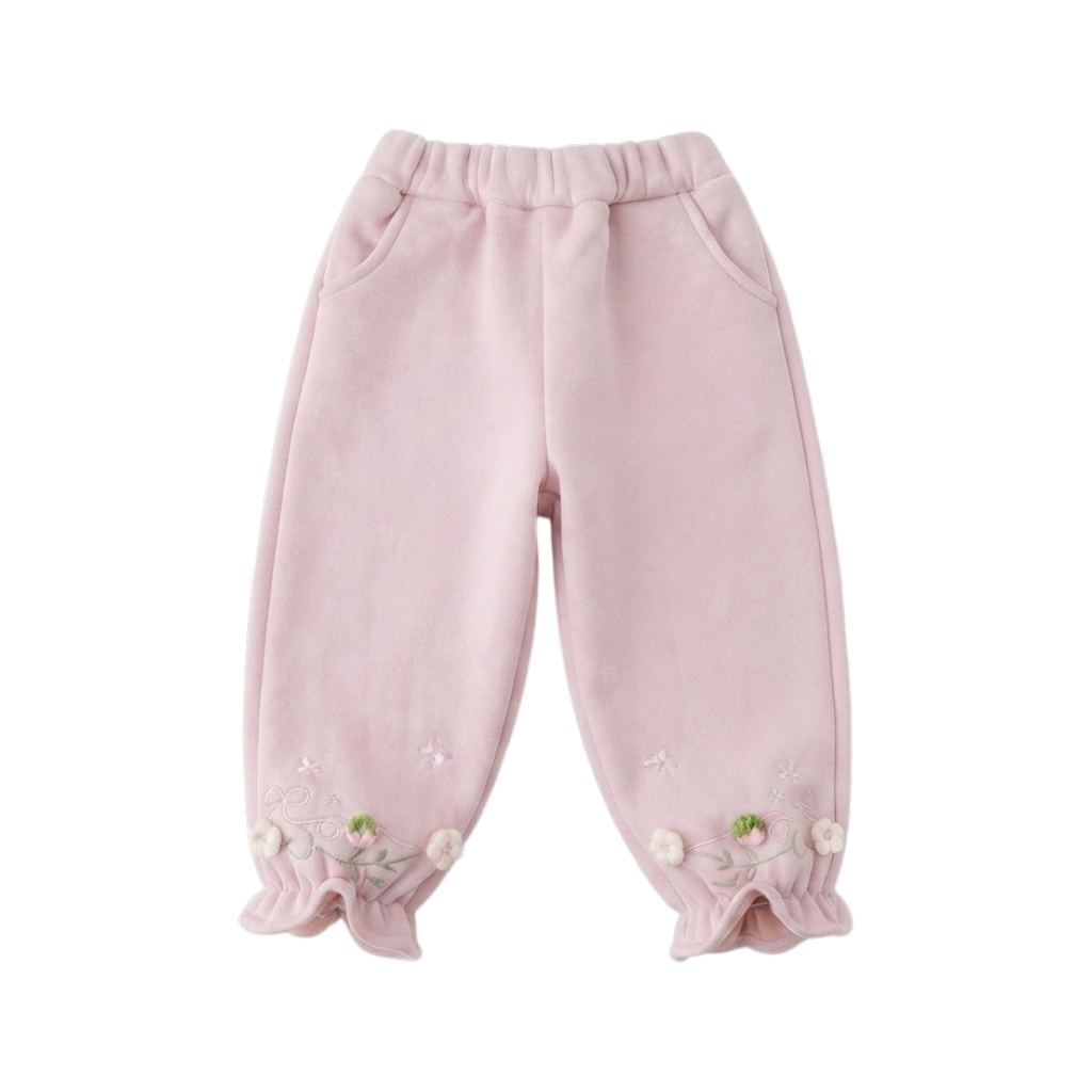 Pink 3D Flower Embroidered Baby Pants