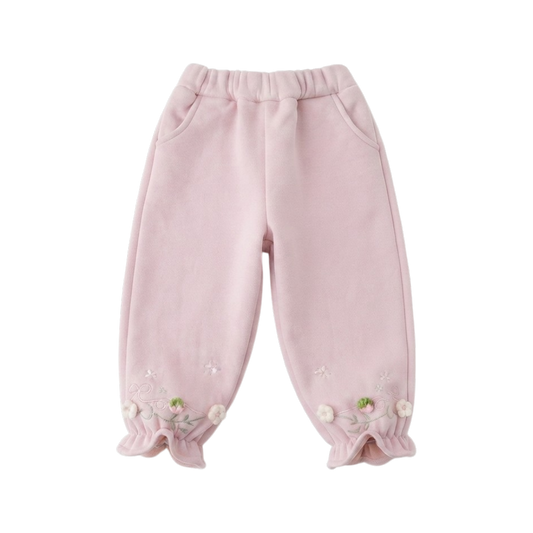 Pink 3D Flower Embroidered Baby Pants