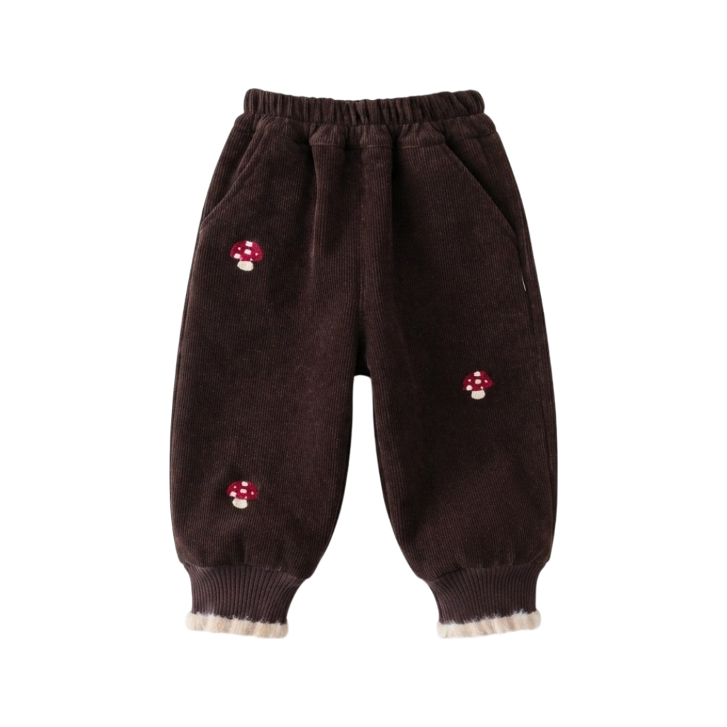Brown Mushroom Embroidered Baby Joggers