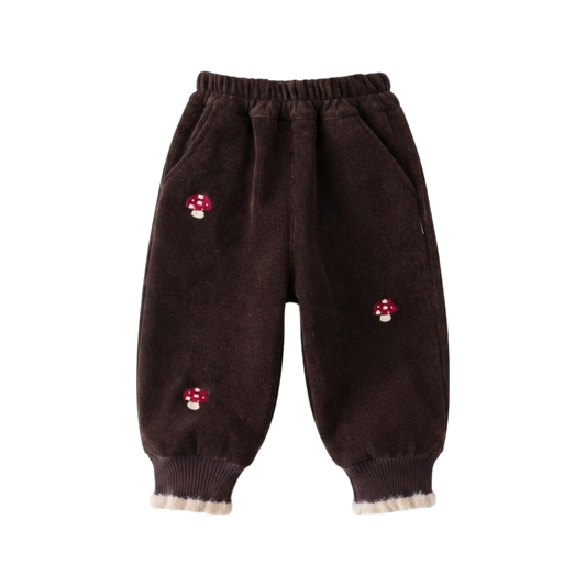 Brown Mushroom Embroidered Baby Joggers