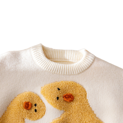 Cream Duck Knit Baby Sweater