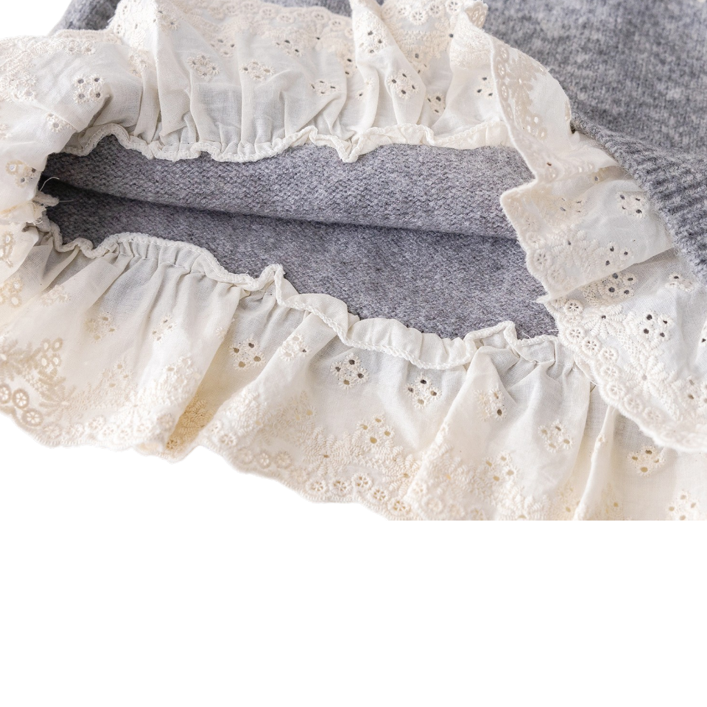 Grey Crochet-Trim Knit Baby Sweater
