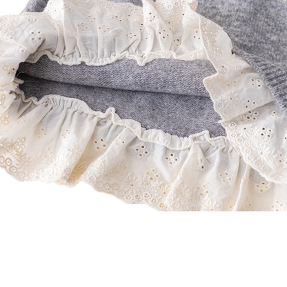 Grey Crochet-Trim Knit Baby Sweater