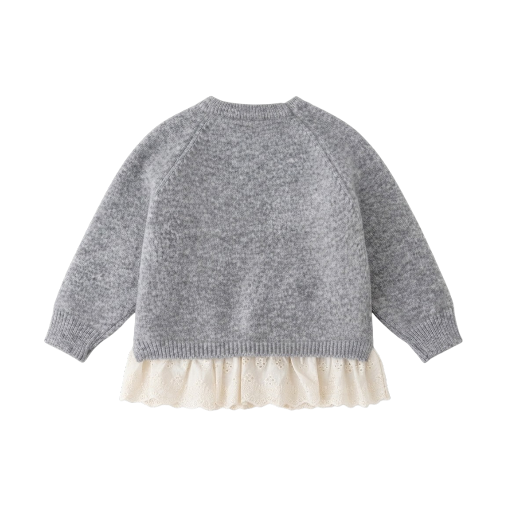 Grey Crochet-Trim Knit Baby Sweater