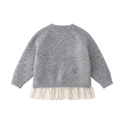 Grey Crochet-Trim Knit Baby Sweater