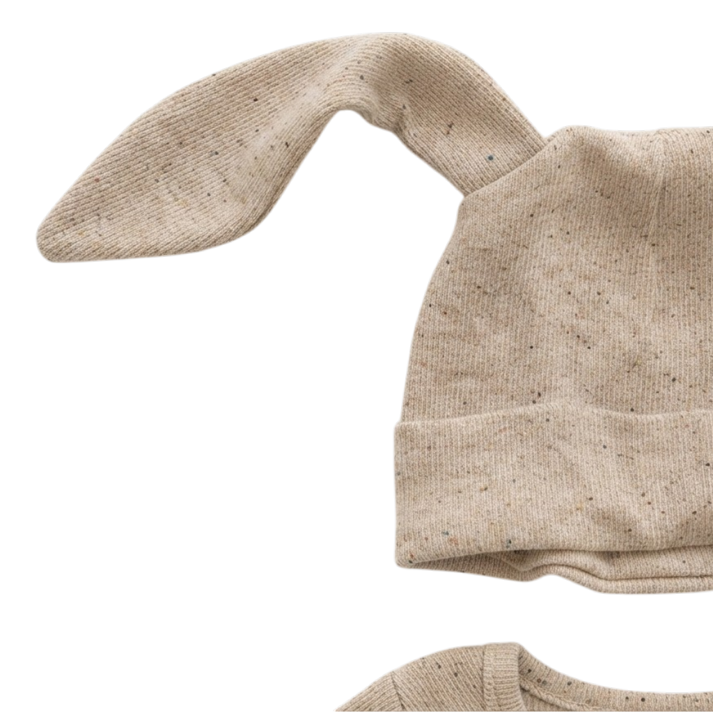 Beige-Cream Cotton Baby Bodysuit Set