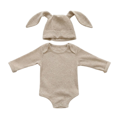 Beige-Cream Cotton Baby Bodysuit Set