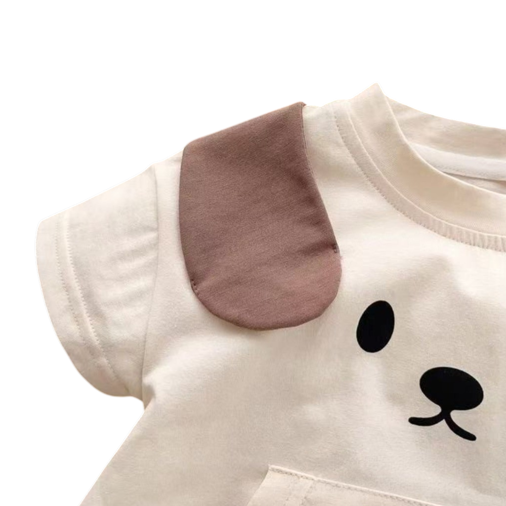 Cream Puppy-Ear Short-Sleeve Baby Outfit