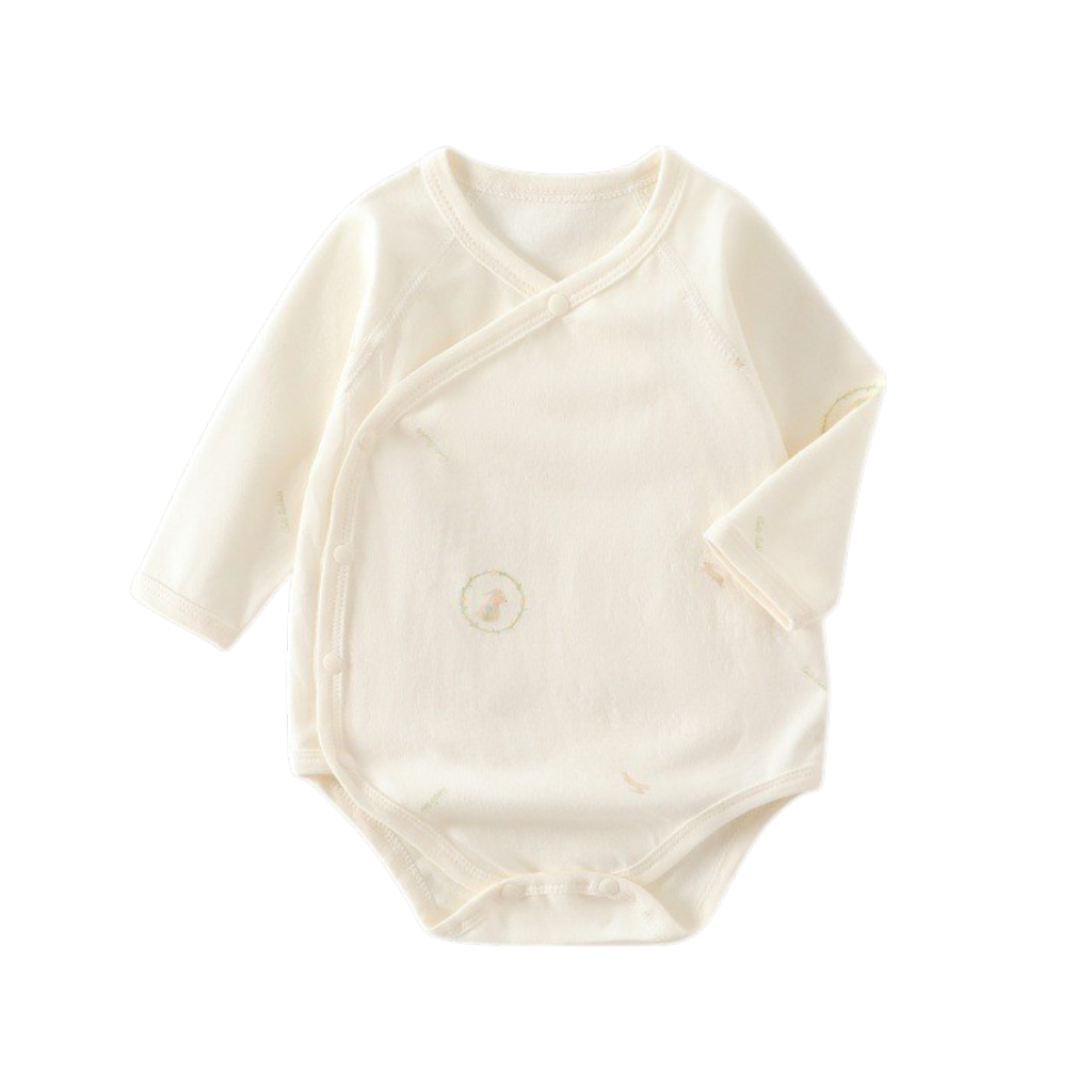 Cream Wreath Bunny Wrap-Front Long-Sleeve Baby Bodysuit