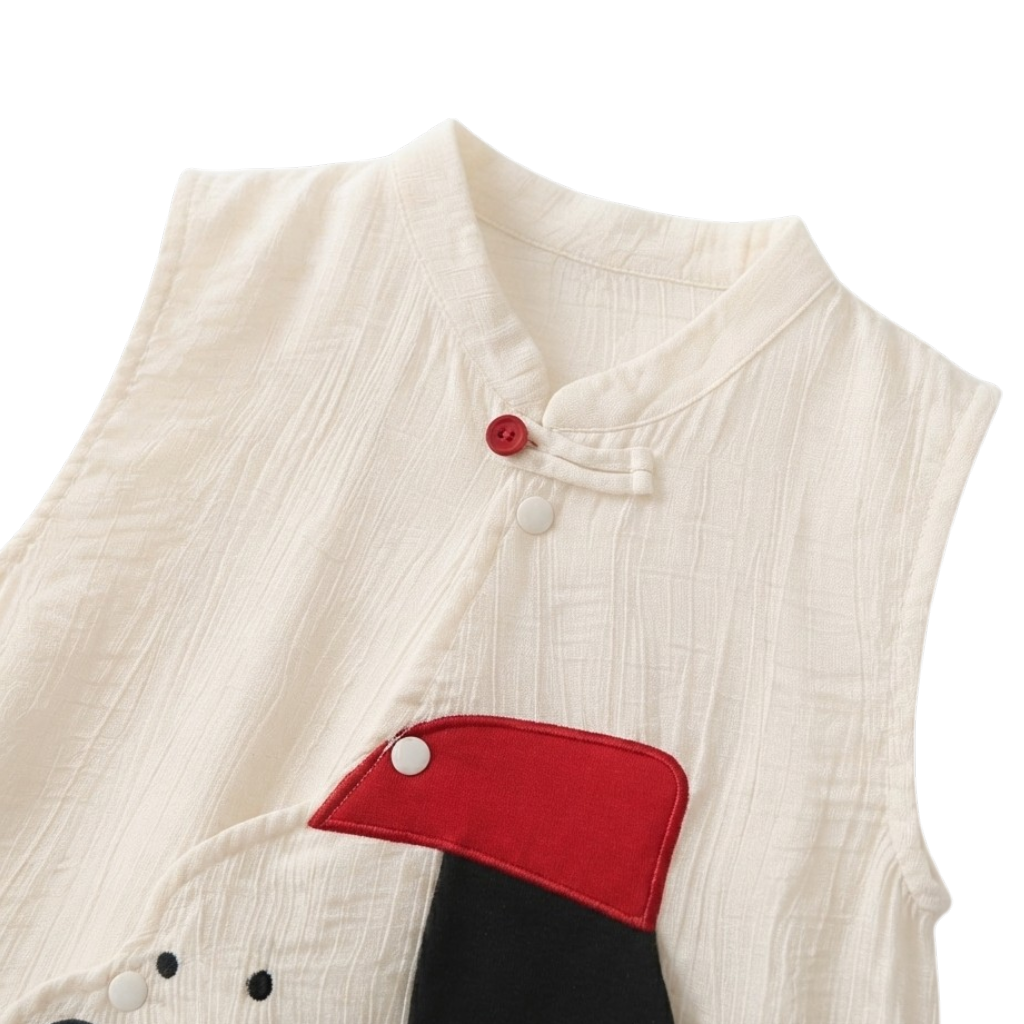Cream Puppy Cotton Gauze Sleeveless Baby Outfit