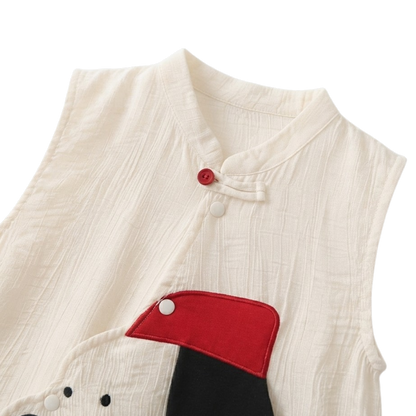 Cream Puppy Cotton Gauze Sleeveless Baby Outfit