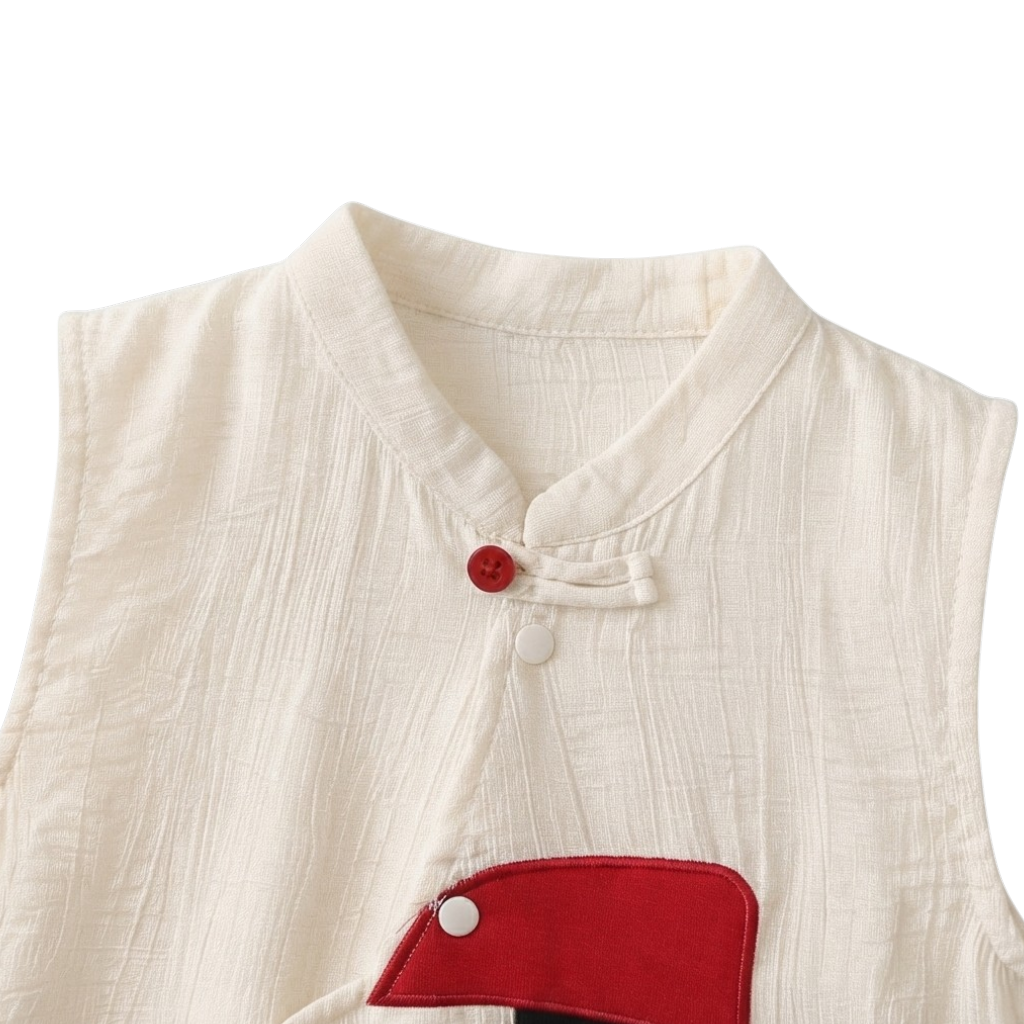 Cream Puppy Cotton Gauze Sleeveless Baby Outfit