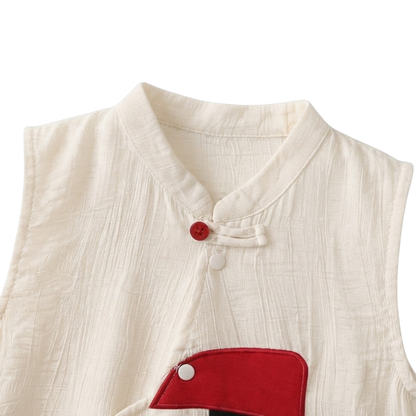 Cream Puppy Cotton Gauze Sleeveless Baby Outfit