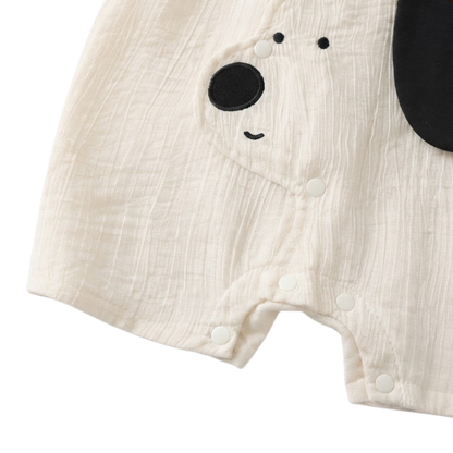 Cream Puppy Cotton Gauze Sleeveless Baby Outfit