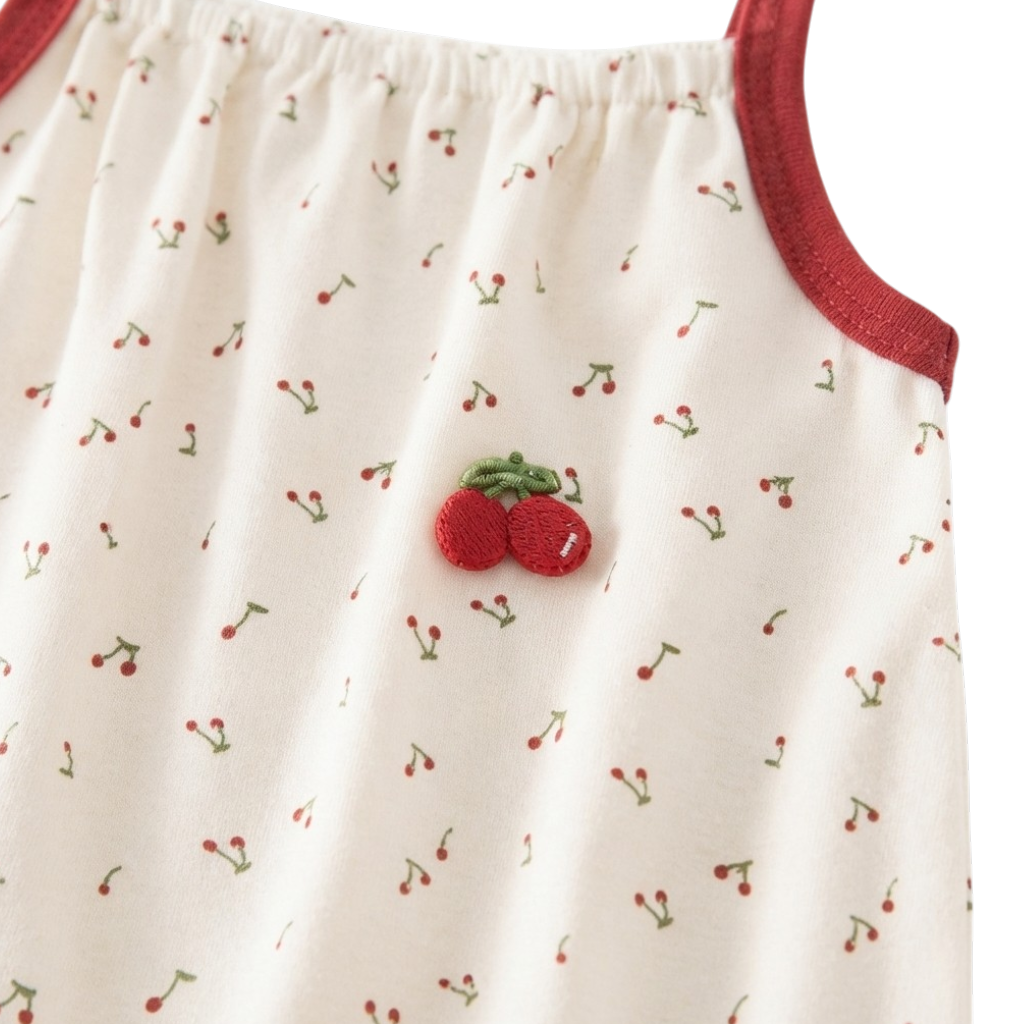 White Cherry Sleeveless Baby Romper