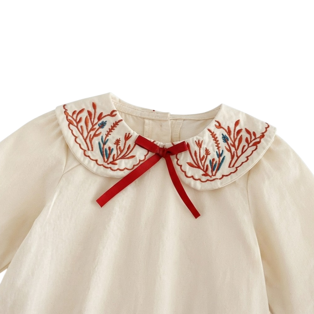 Cream Red-Embroidered Baby Outfit