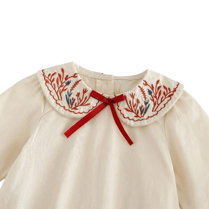 Cream Red-Embroidered Baby Outfit