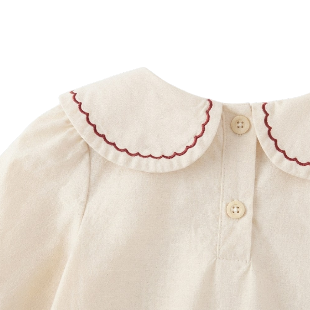 Cream Red-Embroidered Baby Outfit