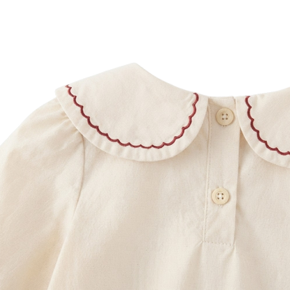Cream Red-Embroidered Baby Outfit