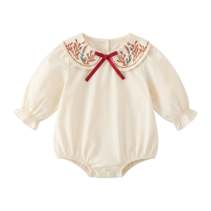 Cream Red-Embroidered Baby Outfit