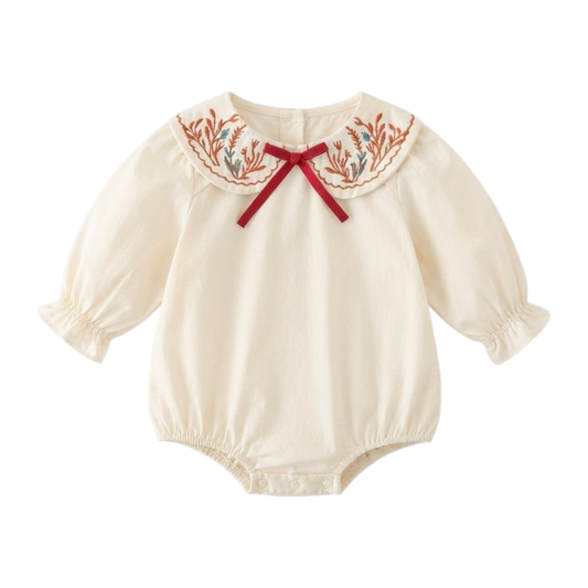 Cream Red-Embroidered Baby Outfit