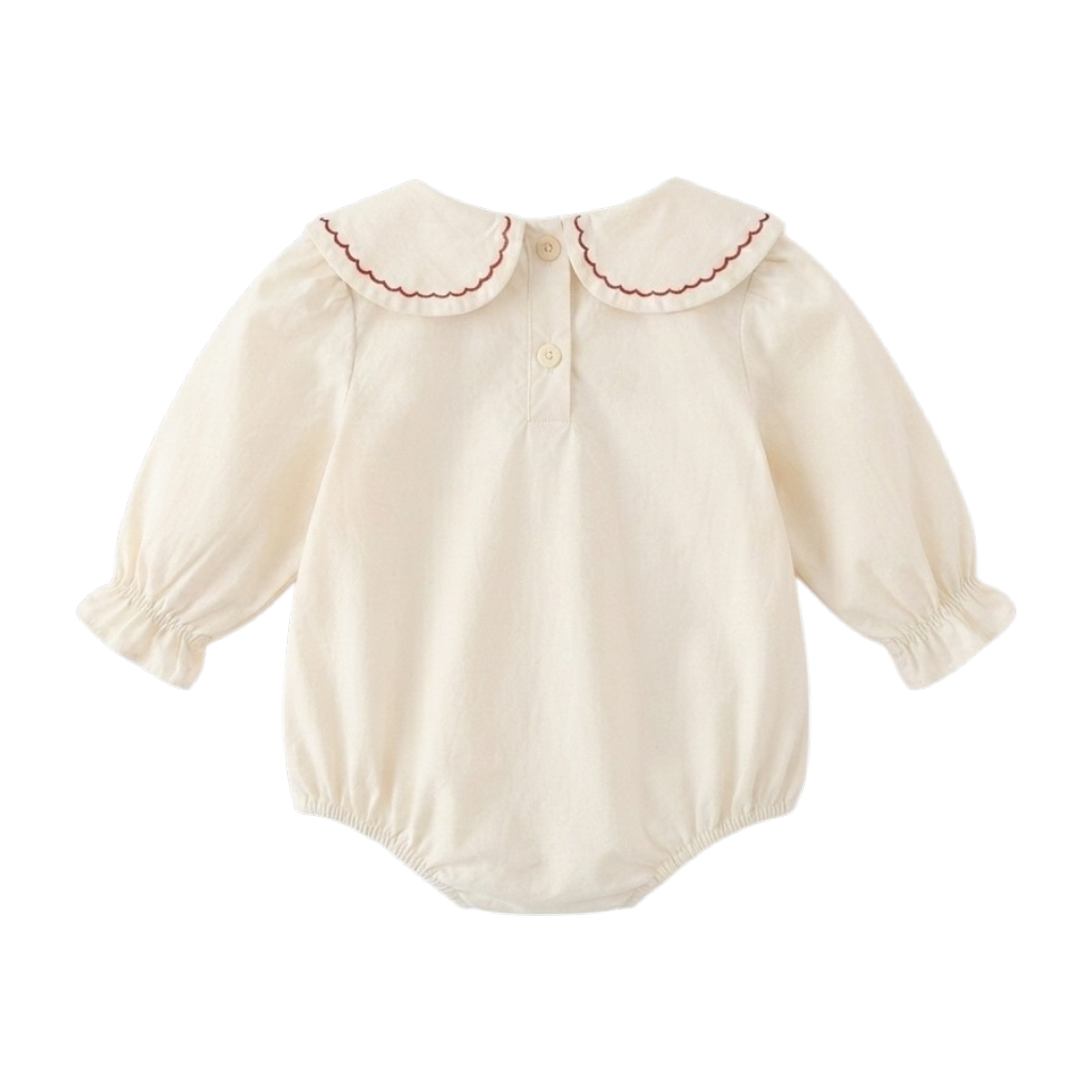 Cream Red-Embroidered Baby Outfit