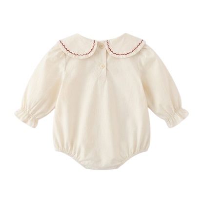 Cream Red-Embroidered Baby Outfit