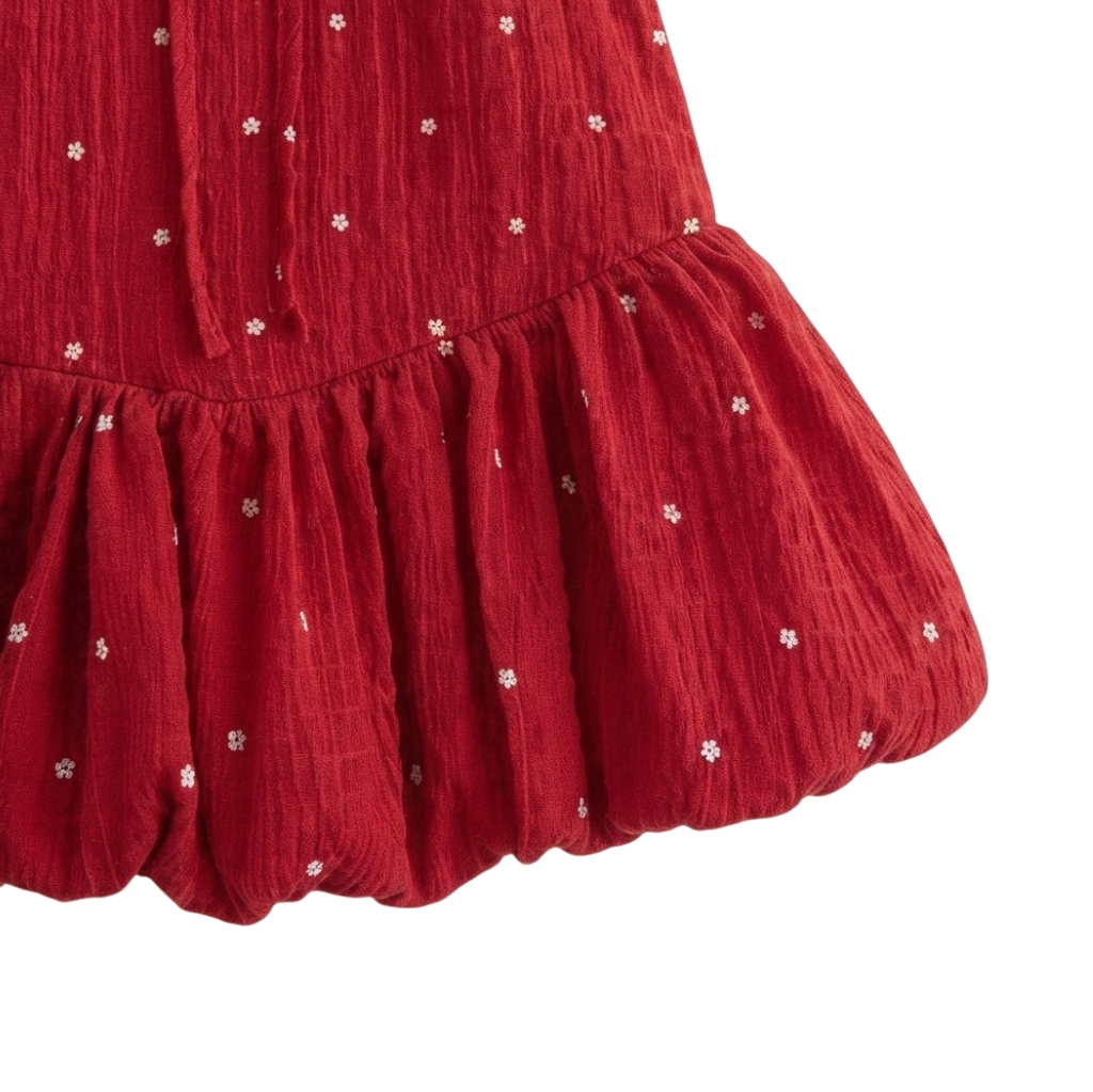 Red Tiny-Floral Baby Bloomer Skirt and Hair Tie Set