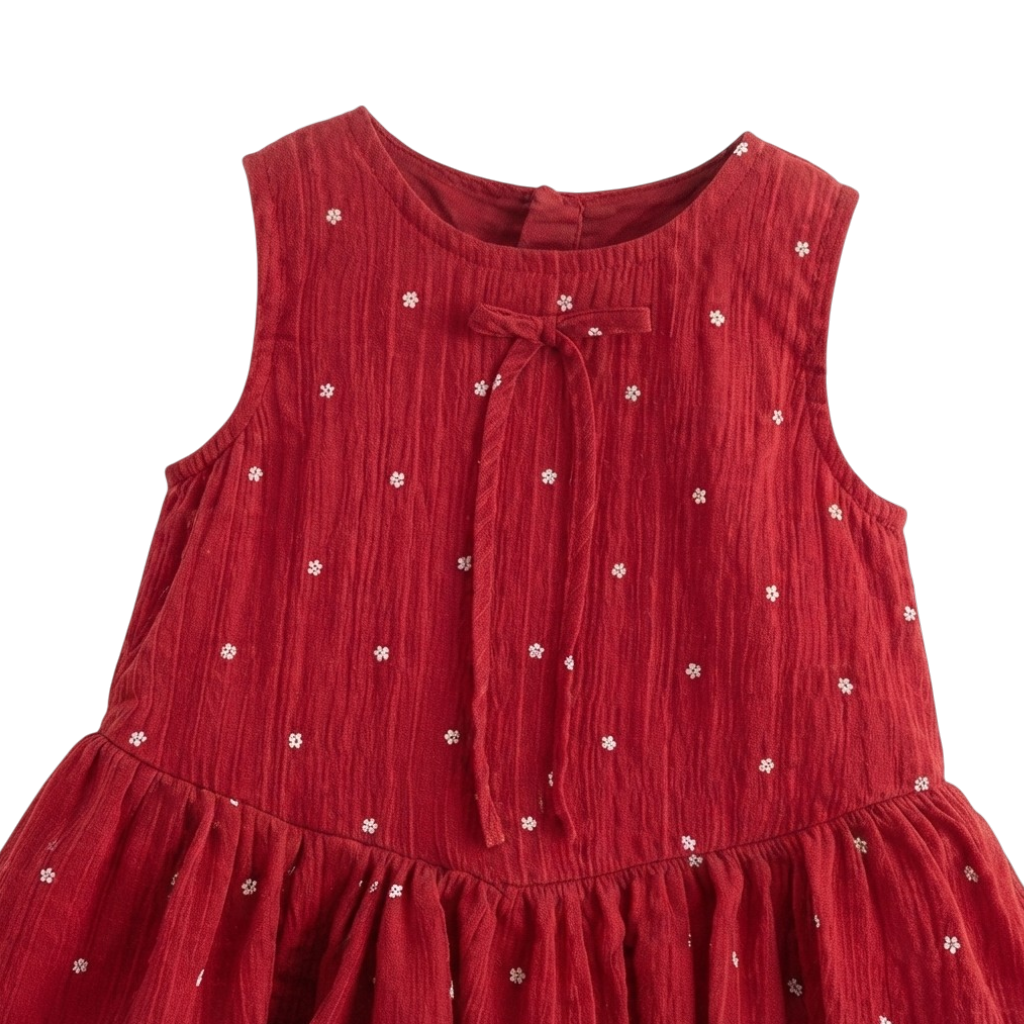 Red Tiny-Floral Baby Bloomer Skirt and Hair Tie Set