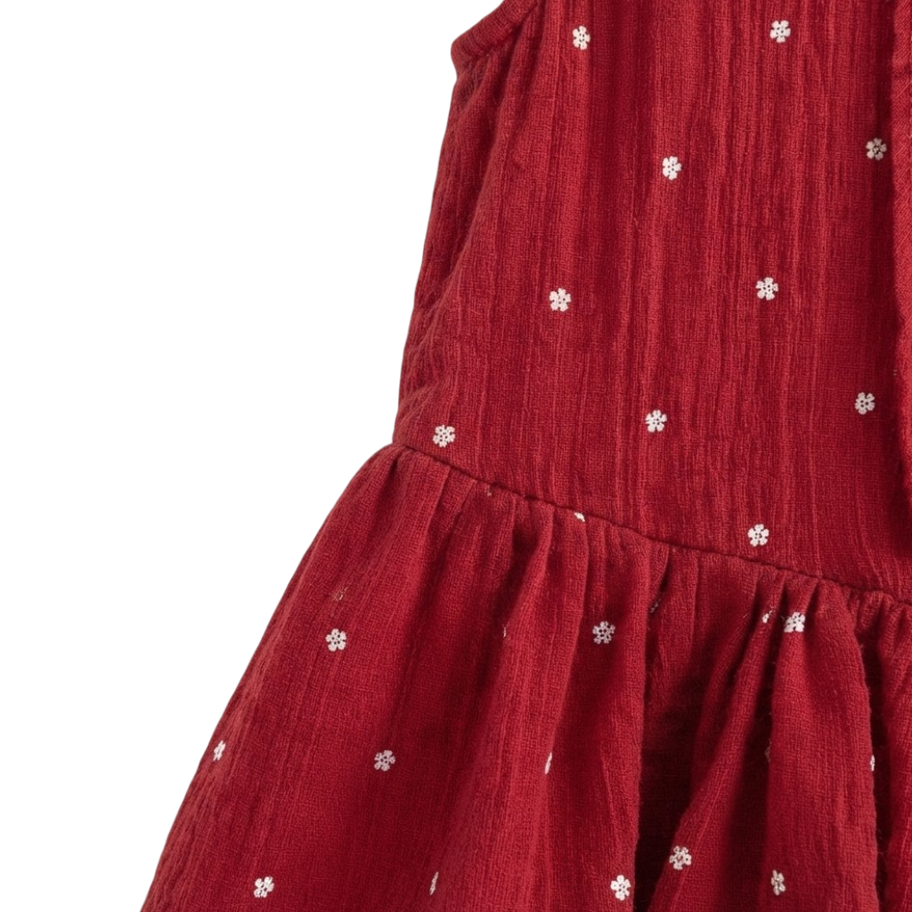 Red Tiny-Floral Baby Bloomer Skirt and Hair Tie Set
