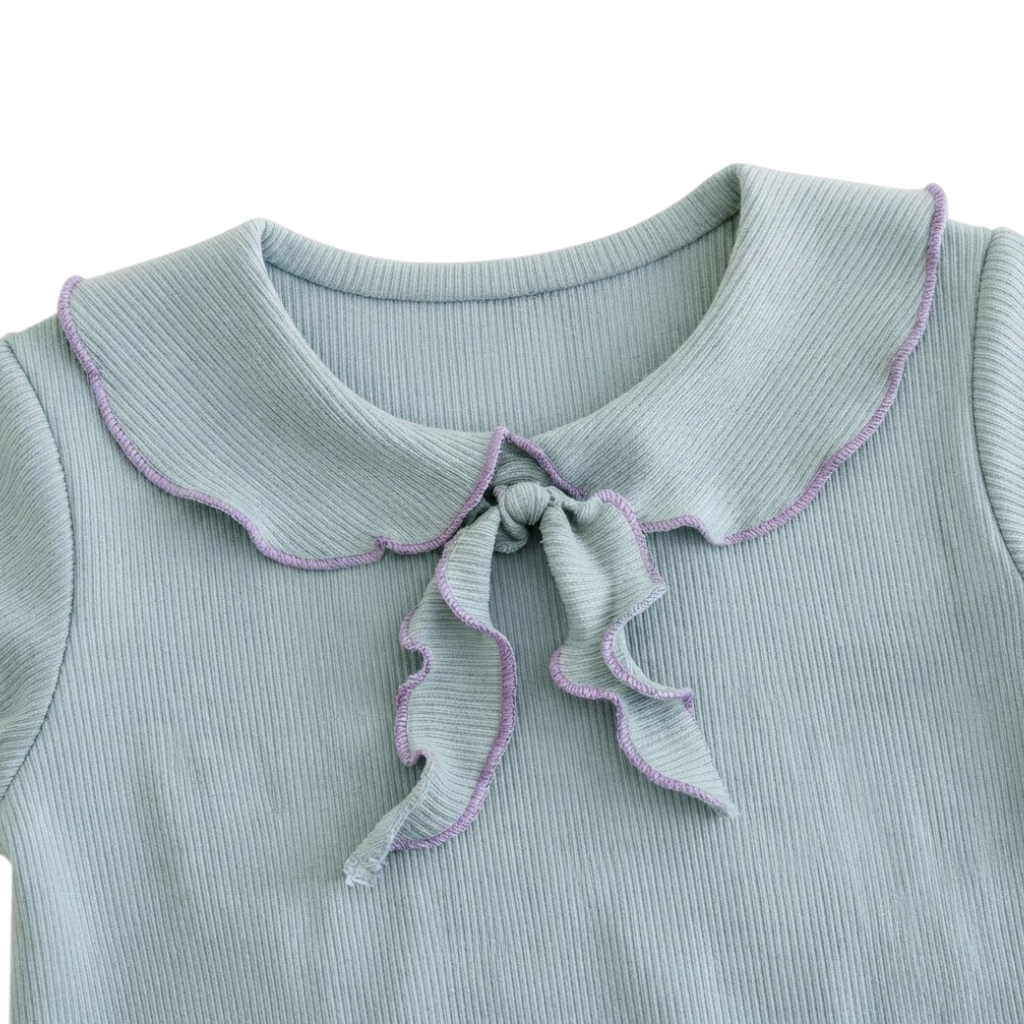 Blue-Lilac Ruffle-Collar Baby Outfit Set