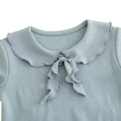 Blue-Lilac Ruffle-Collar Baby Outfit Set