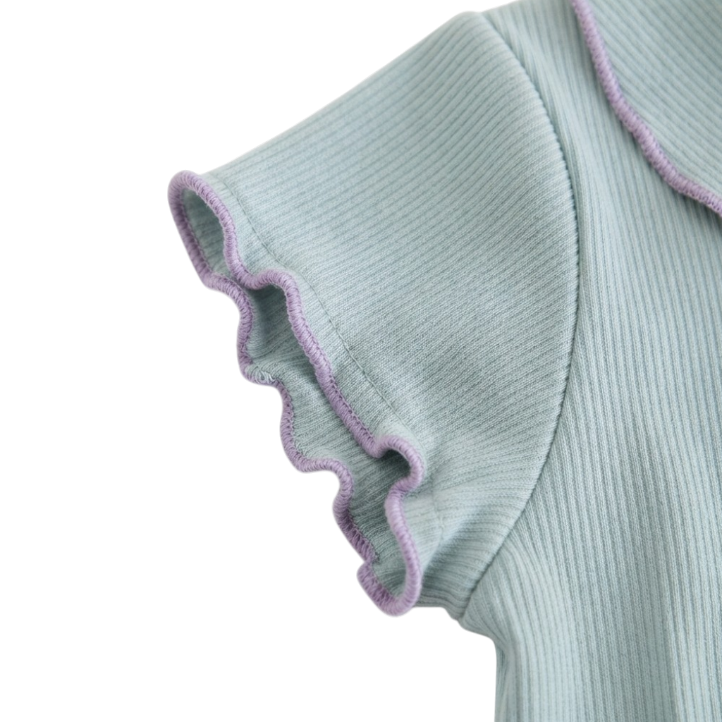 Blue-Lilac Ruffle-Collar Baby Outfit Set