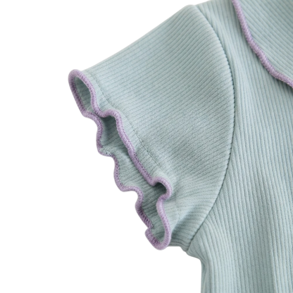 Blue-Lilac Ruffle-Collar Baby Outfit Set