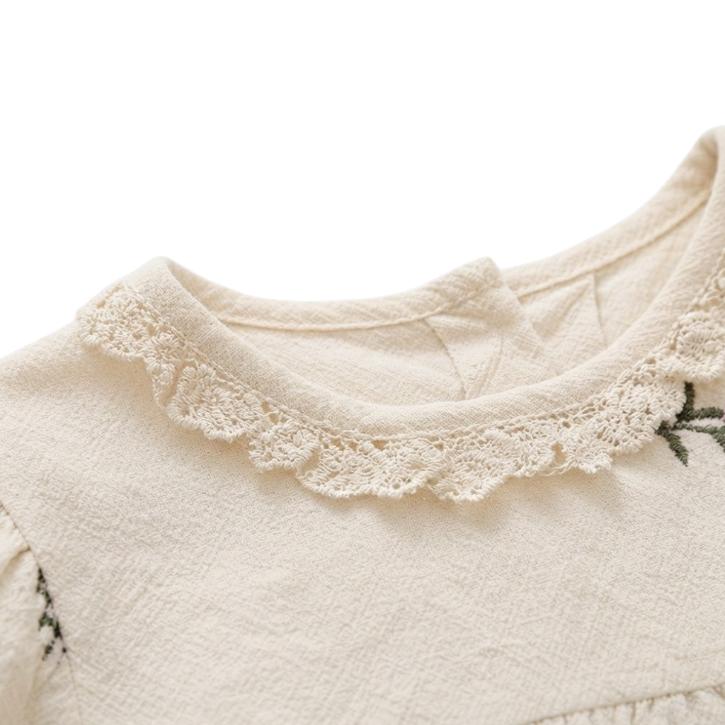 Apricot Floral Embroidered Lace Baby Outfit