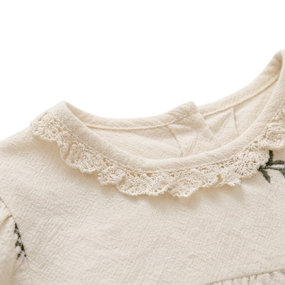 Apricot Floral Embroidered Lace Baby Outfit