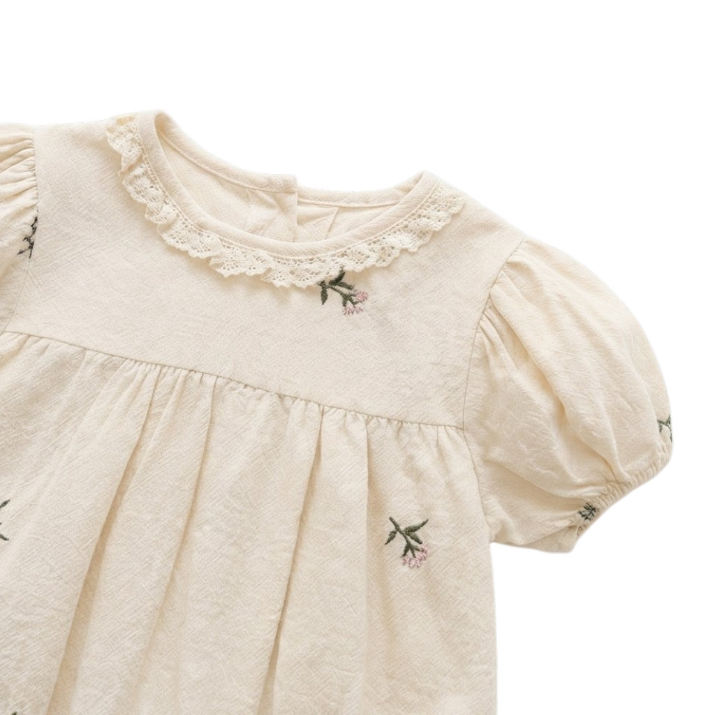 Apricot Floral Embroidered Lace Baby Outfit