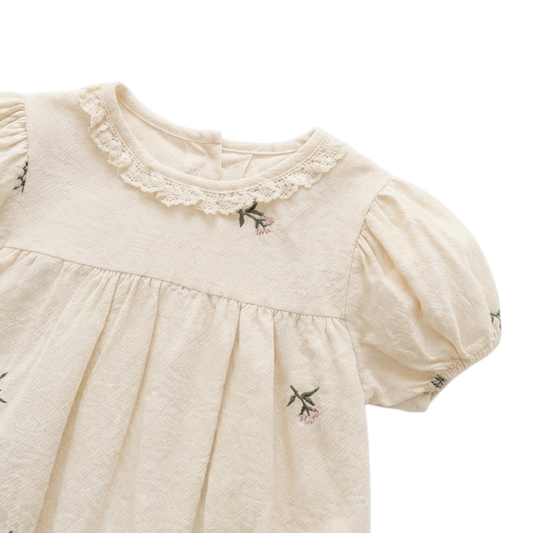 Apricot Floral Embroidered Lace Baby Outfit