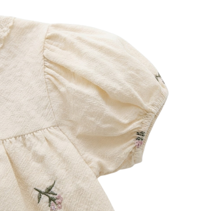 Apricot Floral Embroidered Lace Baby Outfit