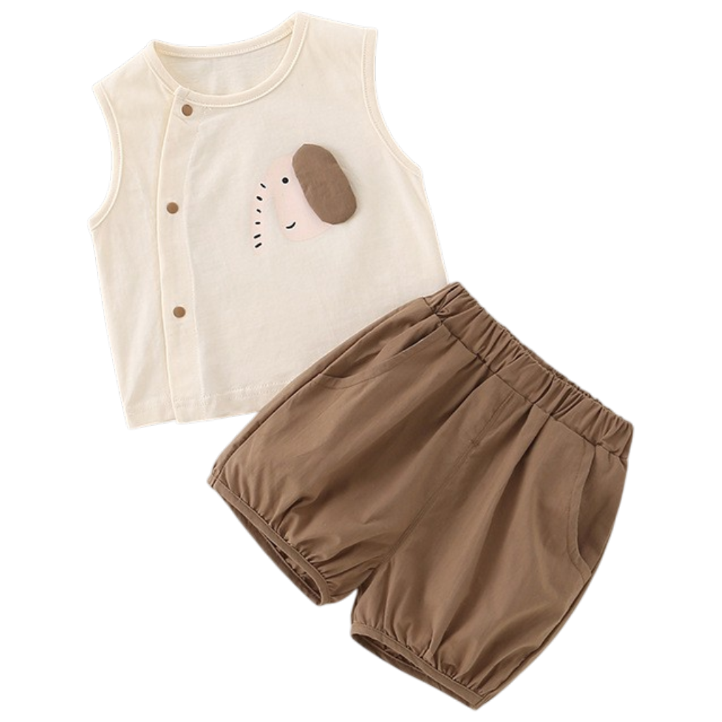 Brown Elephant Tank Top and Shorts Baby Set