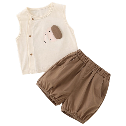 Brown Elephant Tank Top and Shorts Baby Set