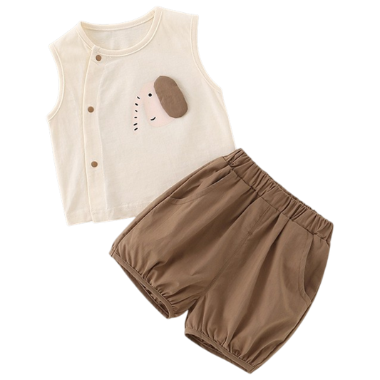 Brown Elephant Tank Top and Shorts Baby Set
