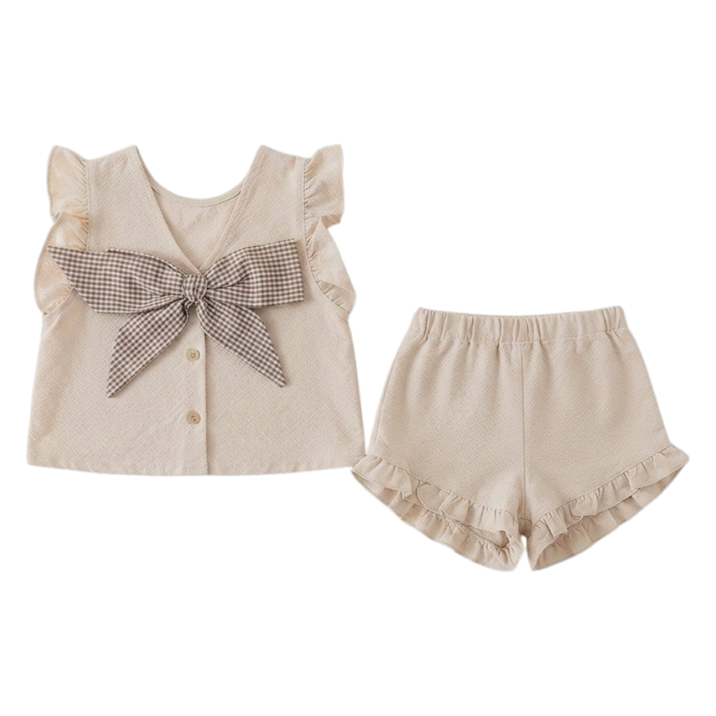 Cream Woodland Floral Bow Baby Outfit Set