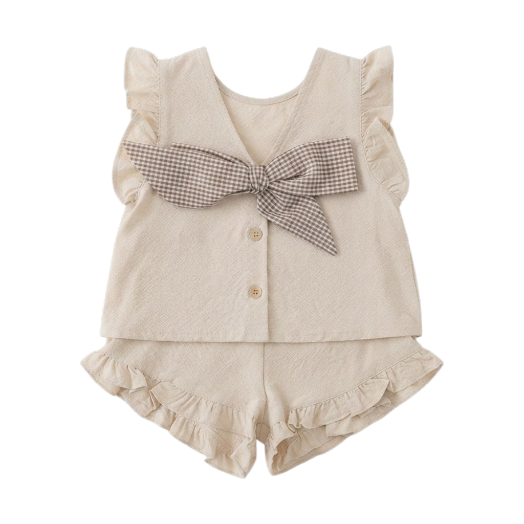 Cream Woodland Floral Bow Baby Outfit Set