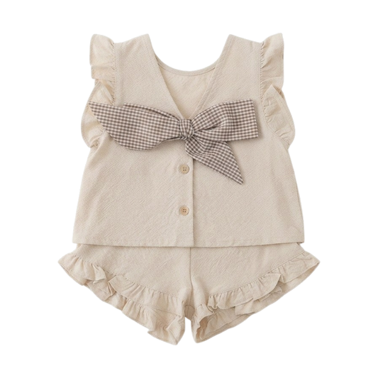 Cream Woodland Floral Bow Baby Outfit Set